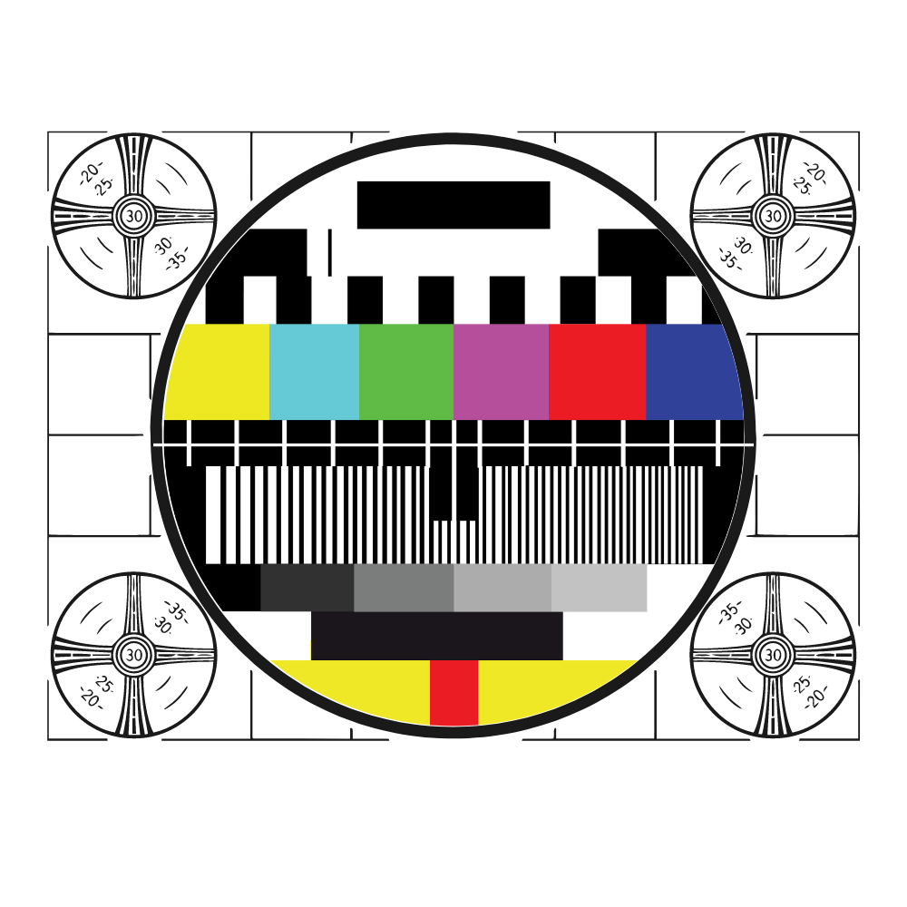 NTSC test pattern image used by TWIST IST, an audio visual company near me, displaying vibrant colors and standard calibration markers.