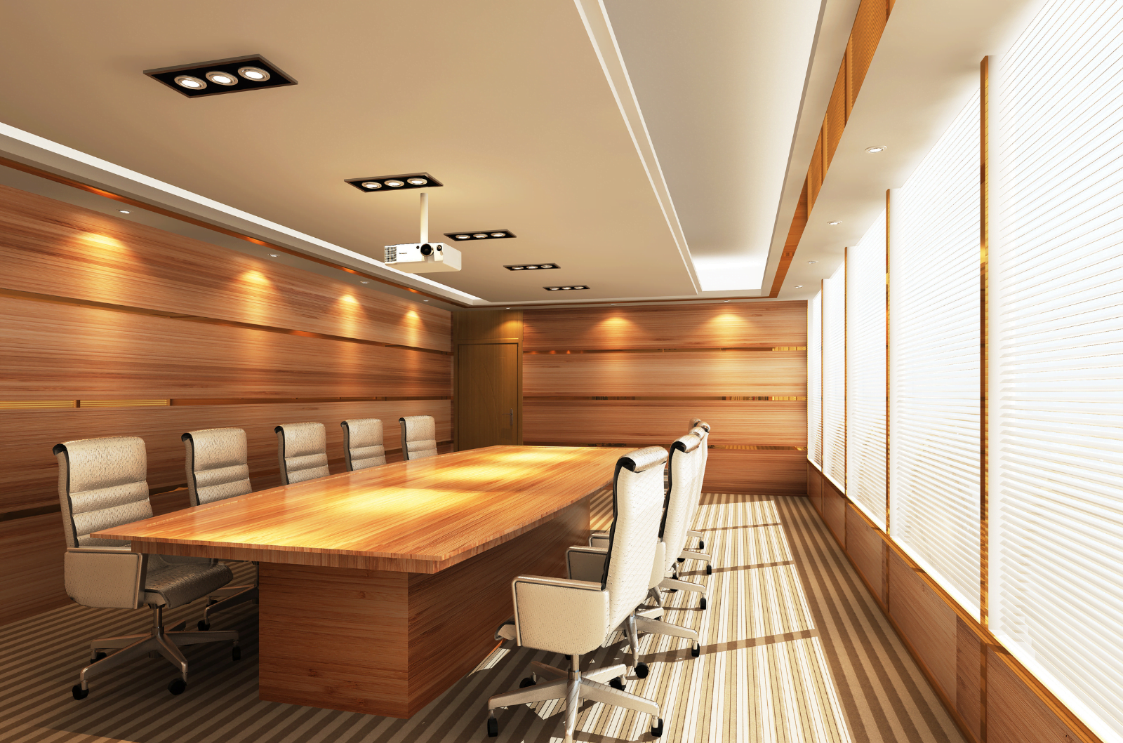 Modern corporate meeting room equipped with advanced collaboration spaces